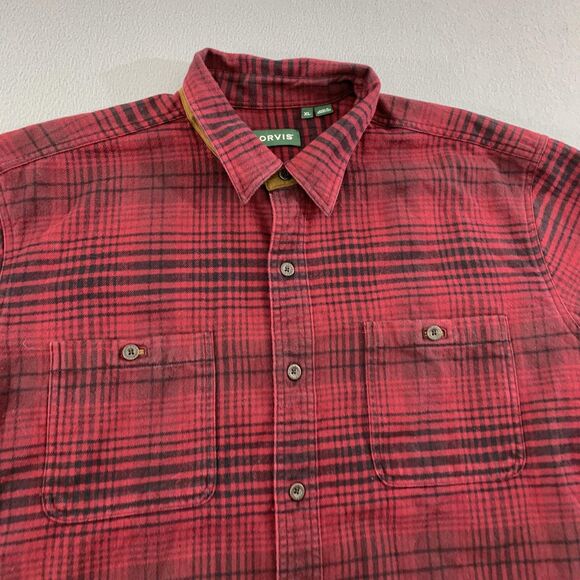 Orvis Shirt Mens XL Red Black Plaid Flannel Button Front Long Sleeve Two Pocket - Picture 4 of 16